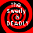 Four identical red and black spiral patterns with white text reading "The Swerly Is DEADLY" arranged in a