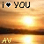 Pixelated sunset scene with 'i♡YOU' text at top and 'AV' text at bottom, showing two states of a heart symbol.