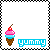 Pixelated ice cream cone with pink and blue scoops, cherry on top, next to 'yummy' text in light blue block letters.