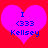 Two identical pixelated heart-shaped icons with blue text on a red background, each displaying 'I <333 Kelsey' in a retro digital style.