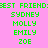 Pixelated green text on pink background displays 'BEST FRIEND' repeated three times above four of names, with alternating magenta highlight bars under specific name