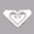 Animated sequence of white heart-shaped icons with purple text overlays incrementally forming 'roxy' on a gray background.