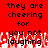 Red background with black pixelated text reading "they are cheering for you not laughing" and white pixelated splatter effects at the bottom.