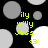 Pixelated icon with black background and gray circles, displaying yellow text 'ily', 'willy', 'Jess' in multiple positions