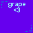 Pixelated purple background with repeated white text 'grape' and '<3', surrounded by small cyan stars and dotted lines.