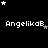 Pixelated black background with white text 'AngelikaB' repeated , surrounded by scattered white and gray stars in various positions