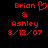 Red pixelated text on black background displays 'Brian & Ashley 8/12/07' with a heart symbol replacing the ampersand in one version.