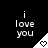 Black background with white text 'i love you' and a triangular signal icon containing a heart symbol, showing animation changes in the heart's pixel density.
