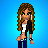 Pixel art contact sheet showing a female character with long brown hair in various poses against a blue background with white stars, some frames include gray transparency area.