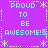 Purple background with cyan text reading 'PROUD TO BE AWESOME!' in four quadrants, surrounded by white asterisk and dashed line borders.