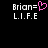 Pixelated text 'Brian=L.I.F.E' with a pink heart symbol replacing the equals sign on the left side of the image.