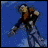 A 6-frame animated contact sheet showing a character in motion against changing backgrounds, with visible pixelation and dithering effects across frames.