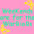 Pixelated green text on pink background with yellow square patterns, repeating 'Weekends are for the Warriors' in a