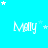 A bright cyan background features repeated white 'Melly' text with scattered star shapes in varying sizes and opacities.