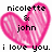 Pixelated pink heart with black text reading 'nicolette & john i love you.' over white background.