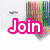 Animated icon with pink text overlays and colorful circular objects against a white background.