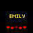 Yellow text 'EMILY' above red heart symbols on black background, with one heart changing color between frames.