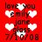 Red background with white heart shapes and black text reading 'love you emily jone glass 7/10/08' repeated in two