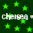 Green star pattern with repeated white text 'cheisea' on dark green background, animated with star movement.