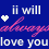 Pixelated blue background with text and heart symbols in white, pink, and purple hues.