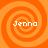 Four identical orange spiral patterns arranged in a , each containing the text 'Jenna' in white pixelated font