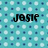 Pixelated teal background with repeating light and dark blue squares, featuring black text 'JASE' in the center.