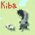 Pixel art animation of a character walking left to right with a small dog, repeated across a with red 'Kiba' text above each instance