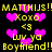 Pixelated yellow text and pink hearts on black background, repeating phrases like 'MATTIJS!! Xoxo <3 Luv ya Boyfriend!!' in a pattern