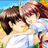 Two anime-style characters embrace under a blue sky with yellow flowers, while red pixelated text reads "I love you no matter what anyone says" on the right.