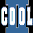 Pixelated graphic with stacked 'COOL' text in white on blue and red backgrounds, alongside abstract colorful shapes including yellow glasses-like forms.