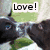 Four- of pixelated animal images with text overlays: two dogs kissing, polar bear, panda, and a person with a red flower