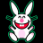 Static pixel art bunny icon with green outline, pink nose, red mouth, and white body on black background.