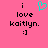 Pixelated pink background with black text reading "i love kaitlyn. :]" and a cyan heart symbol above the text on the left side.