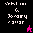 Pixelated text 'Kristina & Jeremy 4ever!' appears on four colored backgrounds with a star icon changing from pink to black.