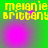 Yellow pixelated text 'melanie brittany' on green background with shifting pink light effects.