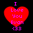 Four identical red heart-shaped icons with purple text reading 'I Love You Evan <33' on a black background, displayed in a