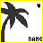 Pixelated palm tree icon with black silhouette on white background, yellow border, and partial text at bottom.