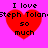 Red heart-shaped icon with black text "I love Steph Tolan so much" on bright pink background, displayed in four identical positions