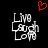 Pixelated icon with 'Live Laugh Love' text and two figures, one with a red heart above them on black background.