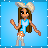 Animated contact sheet of a pixel-art character in blue top and gray pants with light brown hair, repeated across 16 frames showing subtle pose variations against a light blue background with white dots.
