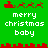 Green background with red pixelated holiday symbols and white text reading "merry christmas baby" in two