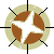 circular icons with brown centers, light green outer rings, and white star-like shapes rotating clockwise in a repeating pattern