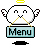 A 4-frame pixel art animation of a white angelic character holding a 'Menu' sign, with variations in wings, halo, and mouth across frames.