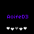 Purple text 'AoifeD3' above five white and gray plus signs on a black background, with the third sign changing from white to gray between frames.