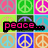 Pixelated of peace symbols in various colors with 'peace...' text, a heart-shaped hand gesture with 'luv...' text, and a soccer ball with 'SOCCER!!!' text
