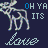 Dark blue background with repeated white moose silhouettes, light blue 'OH YA ITS' text above each, and cursive 'love' below. Animated hearts appear under some moose.