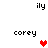 Pixelated text and heart symbols arranged in a pattern with red and pink hearts appearing at different positions across frames