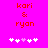 Red text 'kori & ryon' on bright pink background with white and light pink pixelated hearts below.