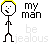 Pixelated stick figure with yellow hair and black outline, repeated in a pattern over text background