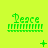 Green pixelated 'Peace' text with a peace symbol above it, repeated across a bright green background with small green symbols scattered around.